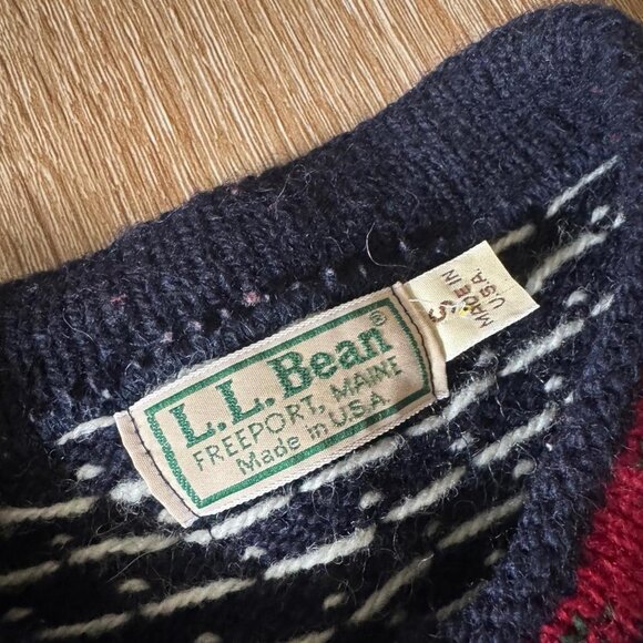 Vintage 80s LL Bean Nordic Cardigan Wool Sweater Mens Multicolor Size S - Picture 4 of 4